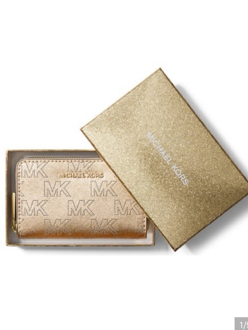 Michael Kors NIB Jet set Gold metallic Wallet with signature logo